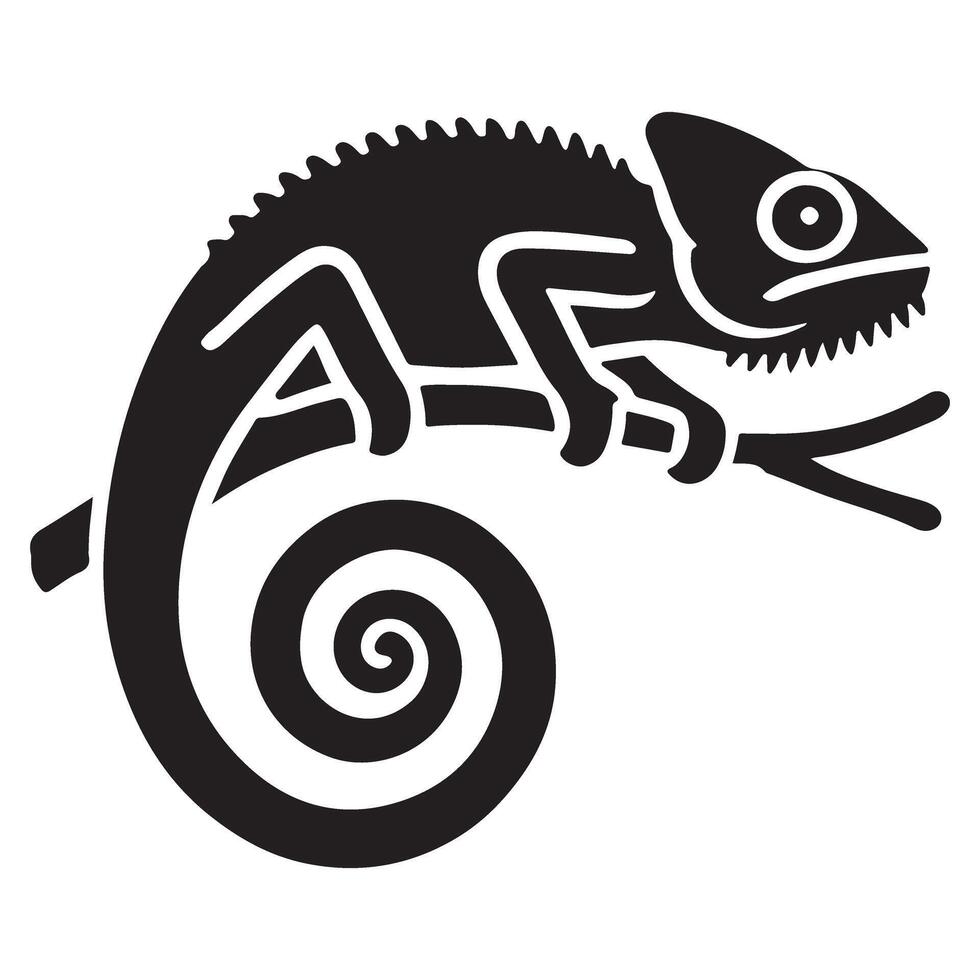 Chameleon Silhouette Coiled Around a Branch vector