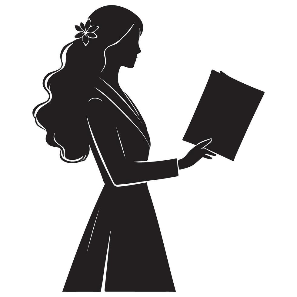 Woman Reading Book Silhouette Illustration Design vector