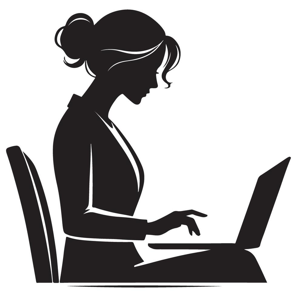 Businesswoman Working on Laptop Silhouette Illustration vector