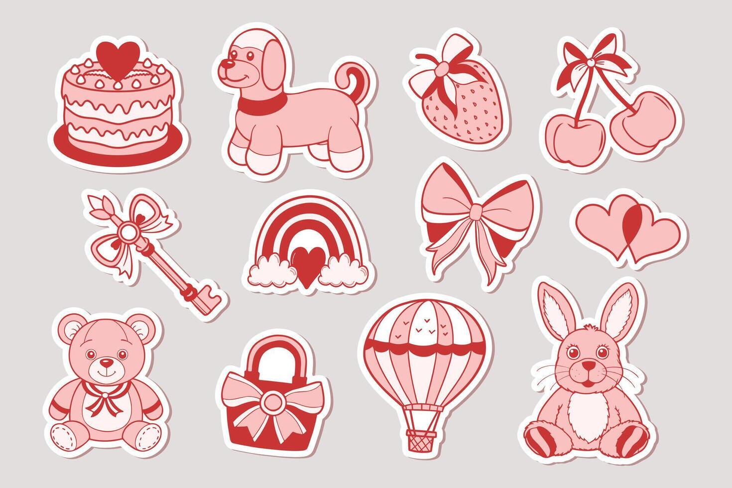 Set of cute doodle elements for valentine's day. Cute clip art collection, stickers. Illustration vector