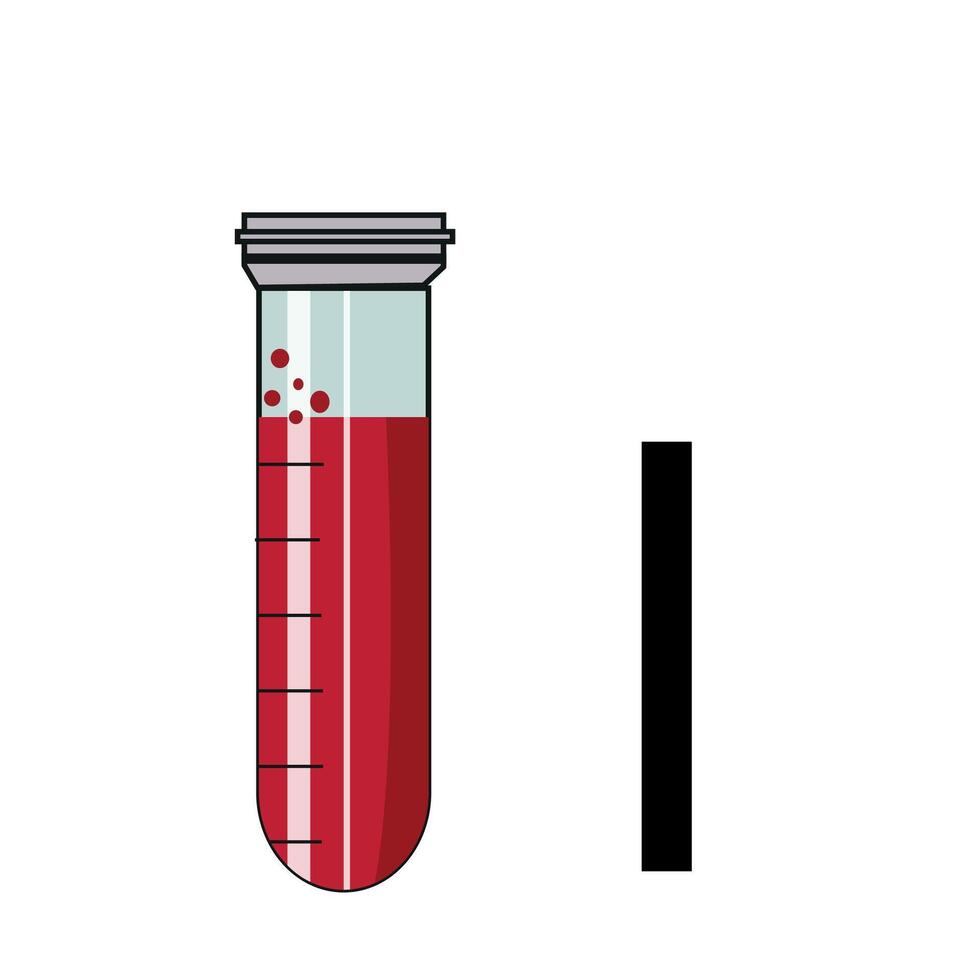 lettering in the form of a medical tube with blood in the shape of the letter I vector