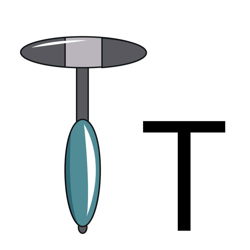 letter design in the form of a medical hammer for testing reflexes folded in a T shape vector