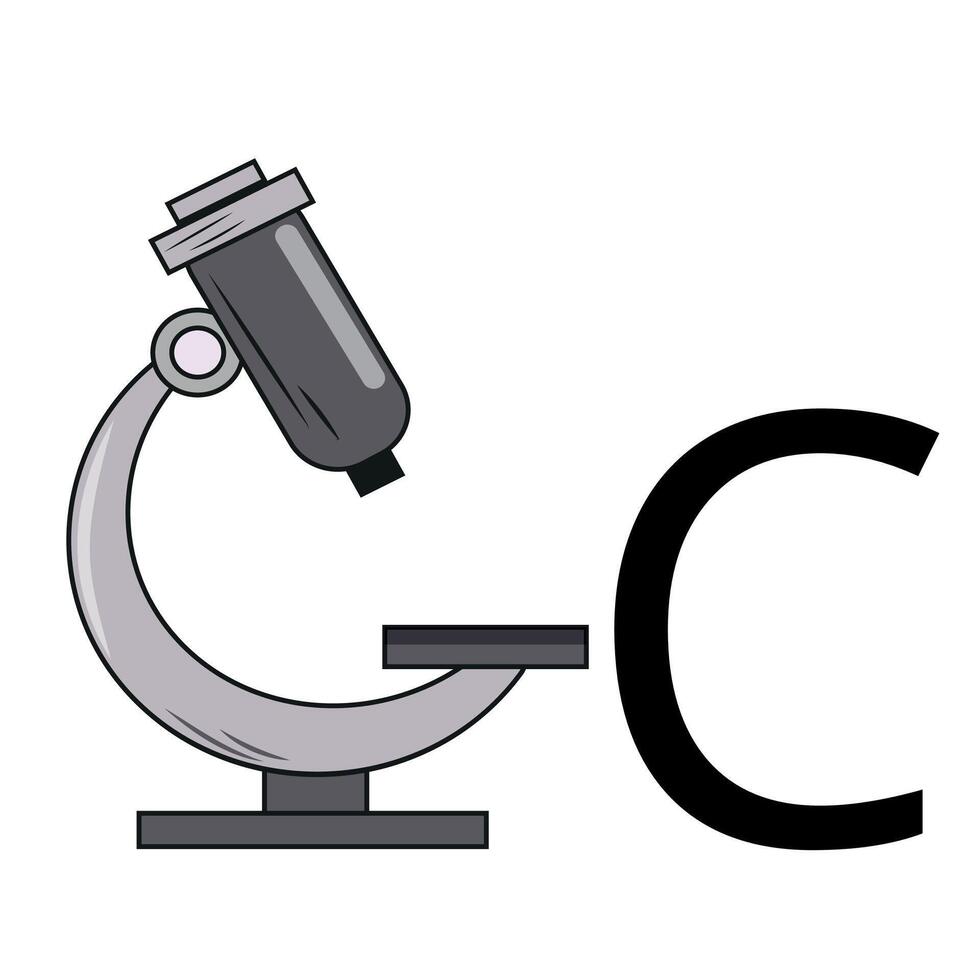 letter design from a medical, precision microscope folded into the shape of the letter C vector