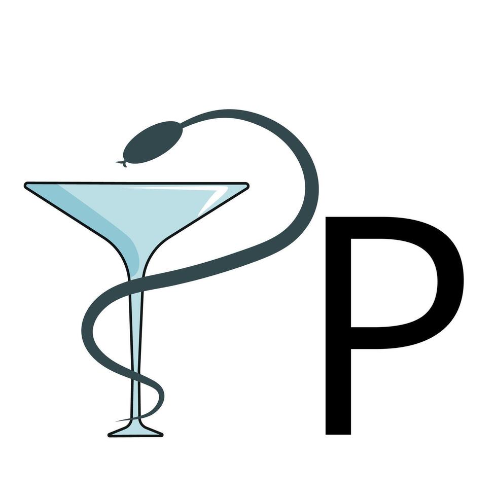 letter design with the symbol of a glass of hygeia, folded in the shape of the letter P vector