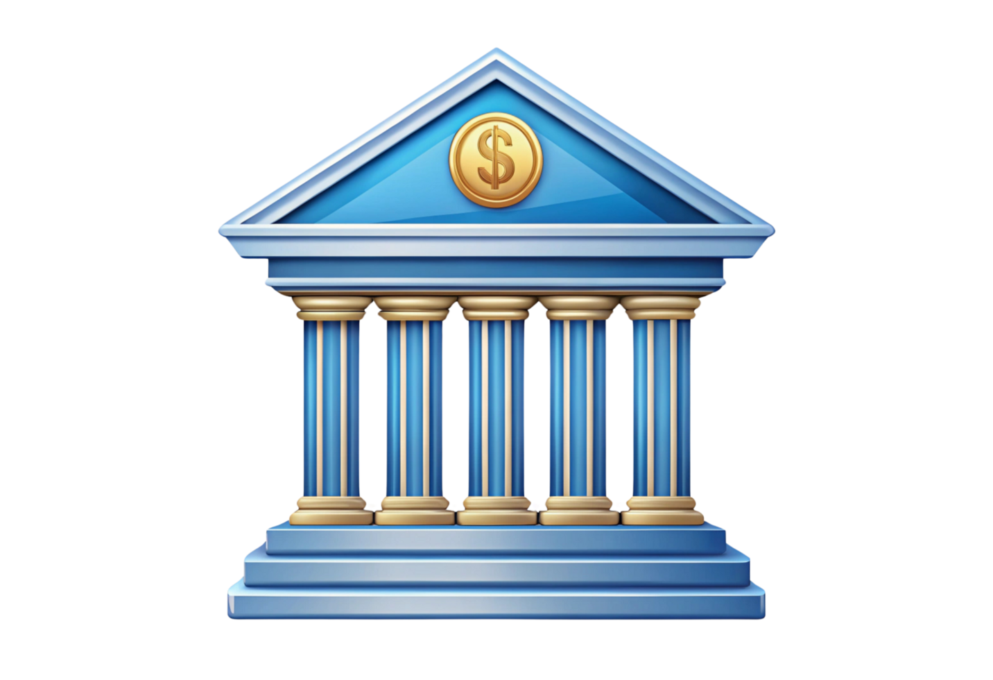 bank building with pillars and a dollar coin icon png