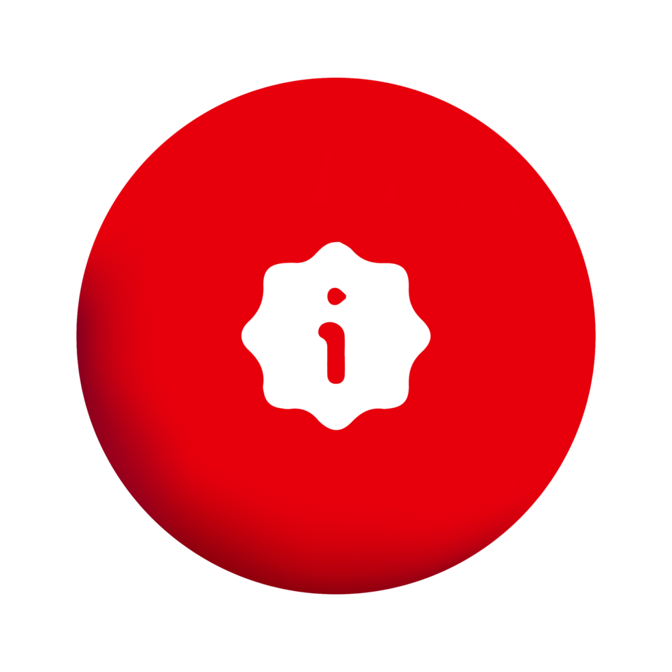 A red button with the word i in it png