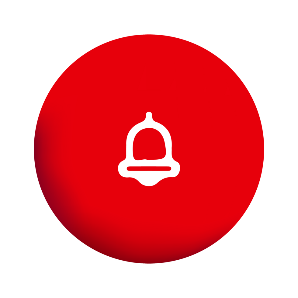 A red button with a bell icon on it png
