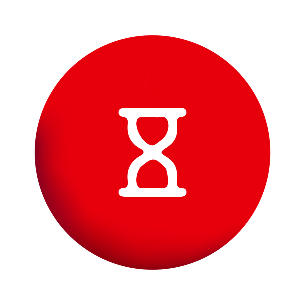 A red button with a hourglass icon png
