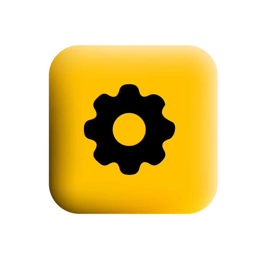 A yellow button with a black gear wheel png