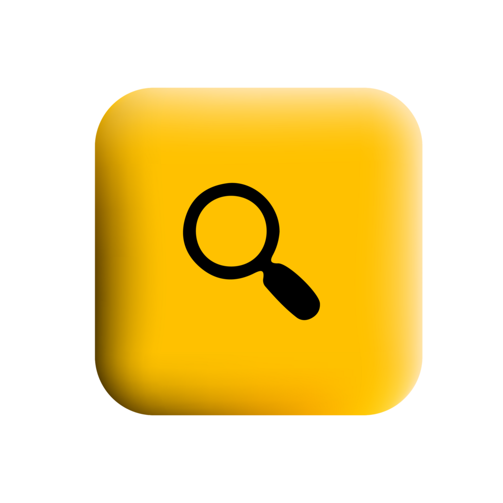 A yellow square button with a magnifying glass icon png