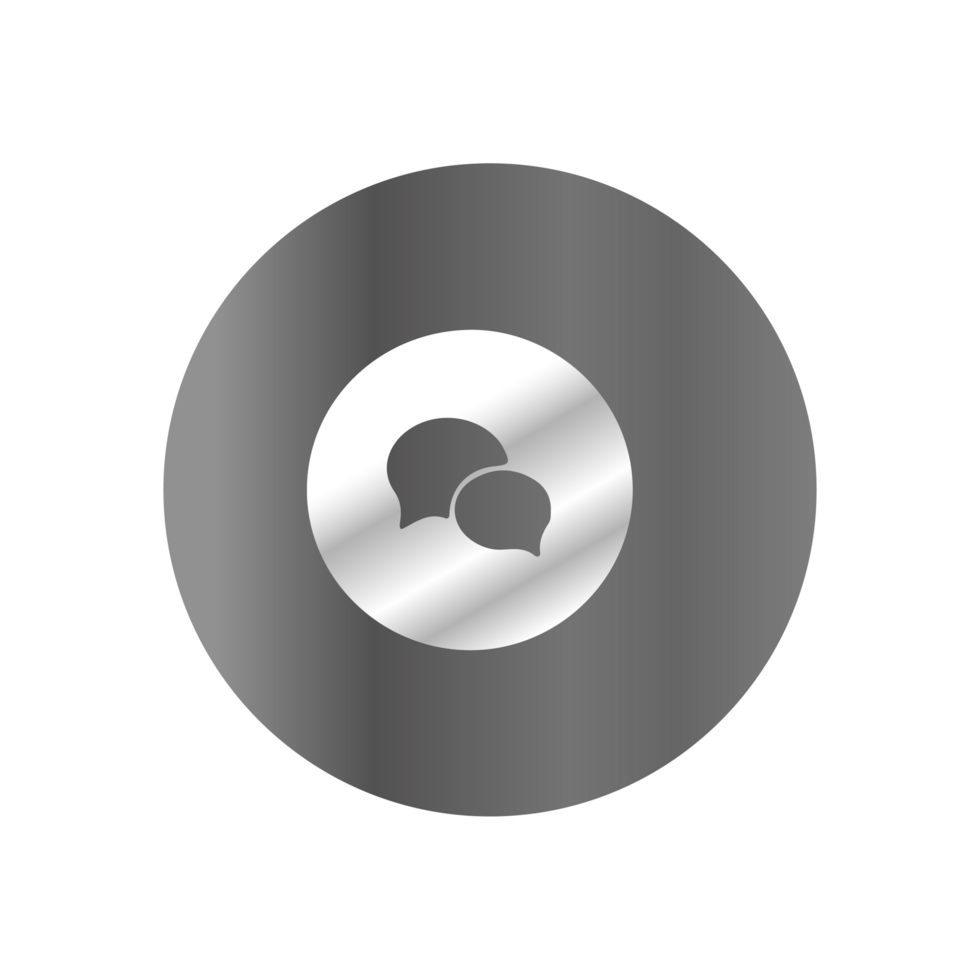 A silver and black button with two speech bubbles png