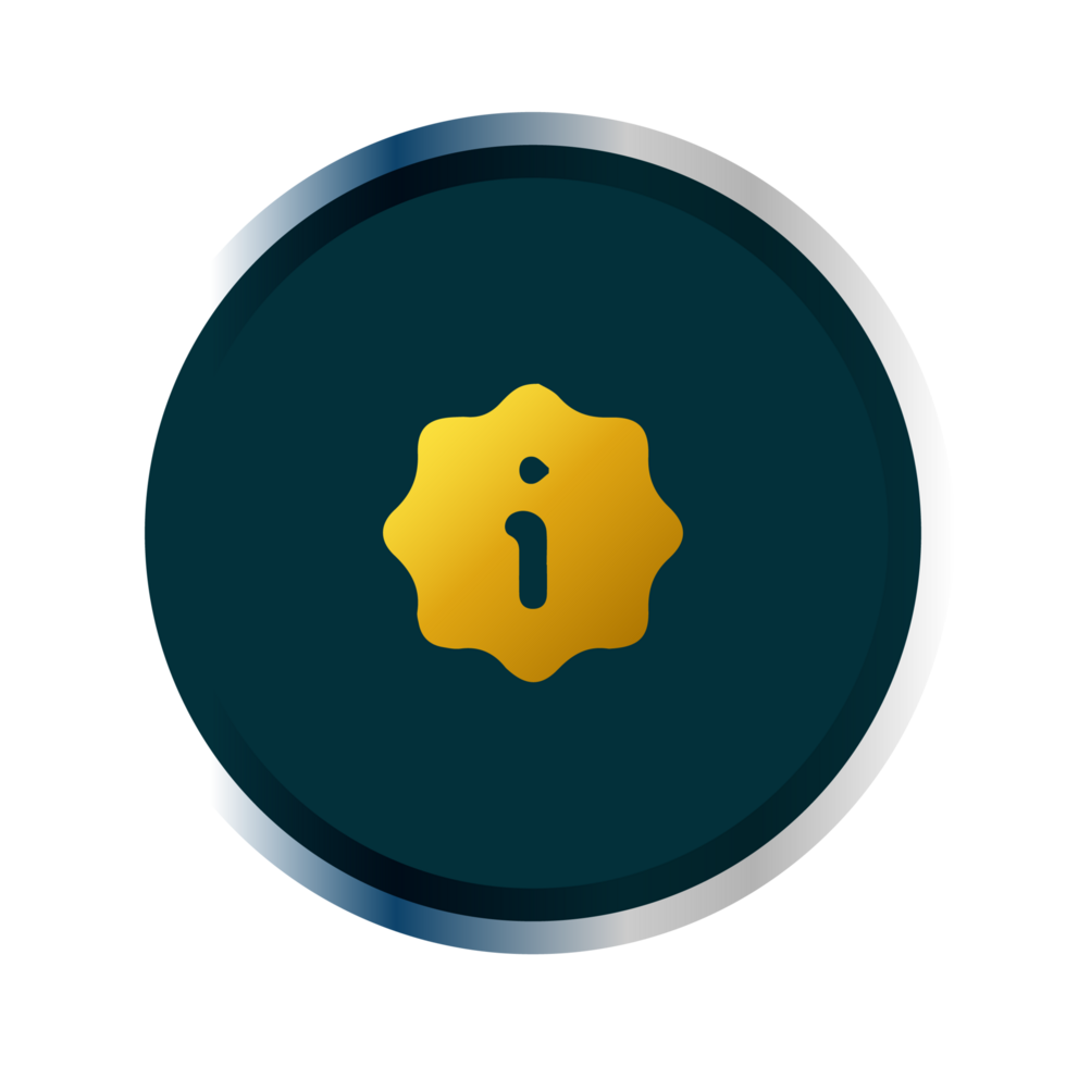 A flat icon of a gold badge with the word i png