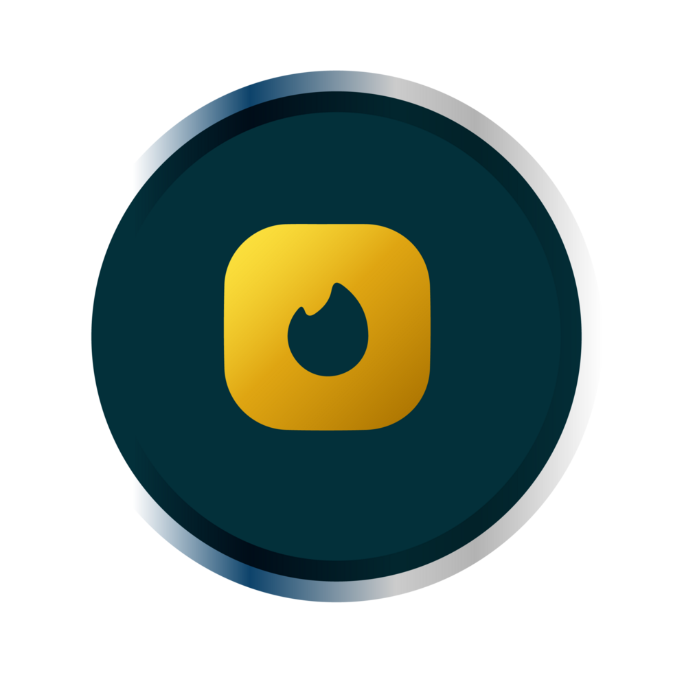 A yellow and black button with a flame png