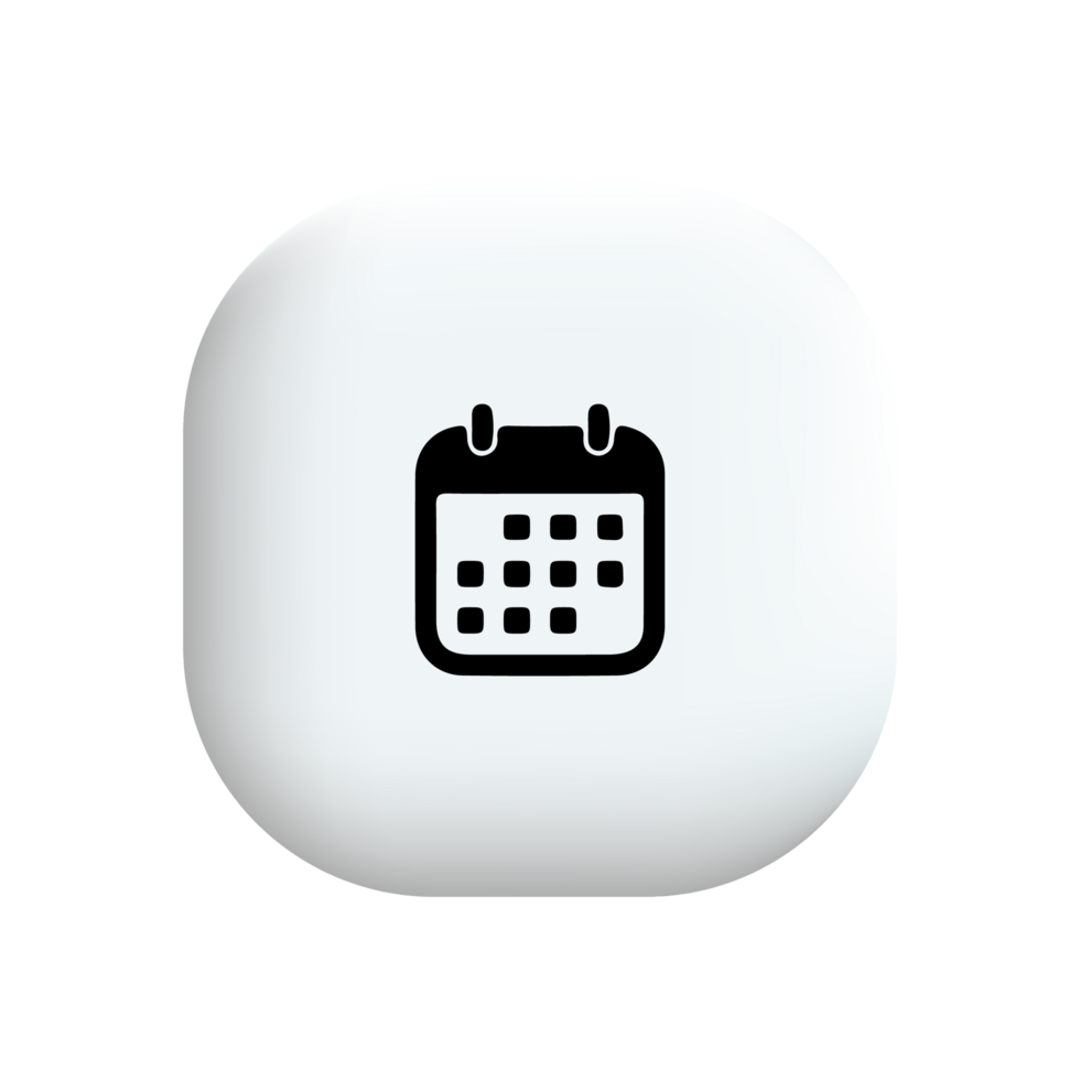 A white and black calendar icon on a black background png