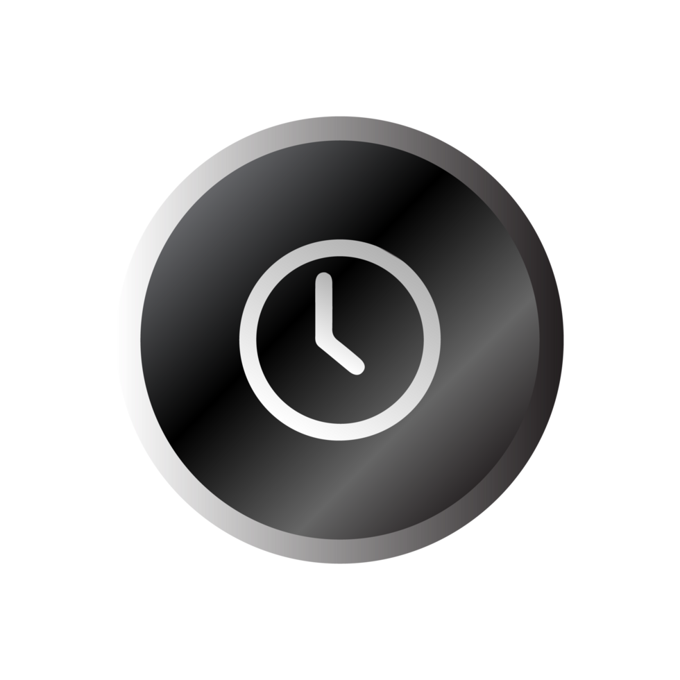 A black and white clock icon on a black background png
