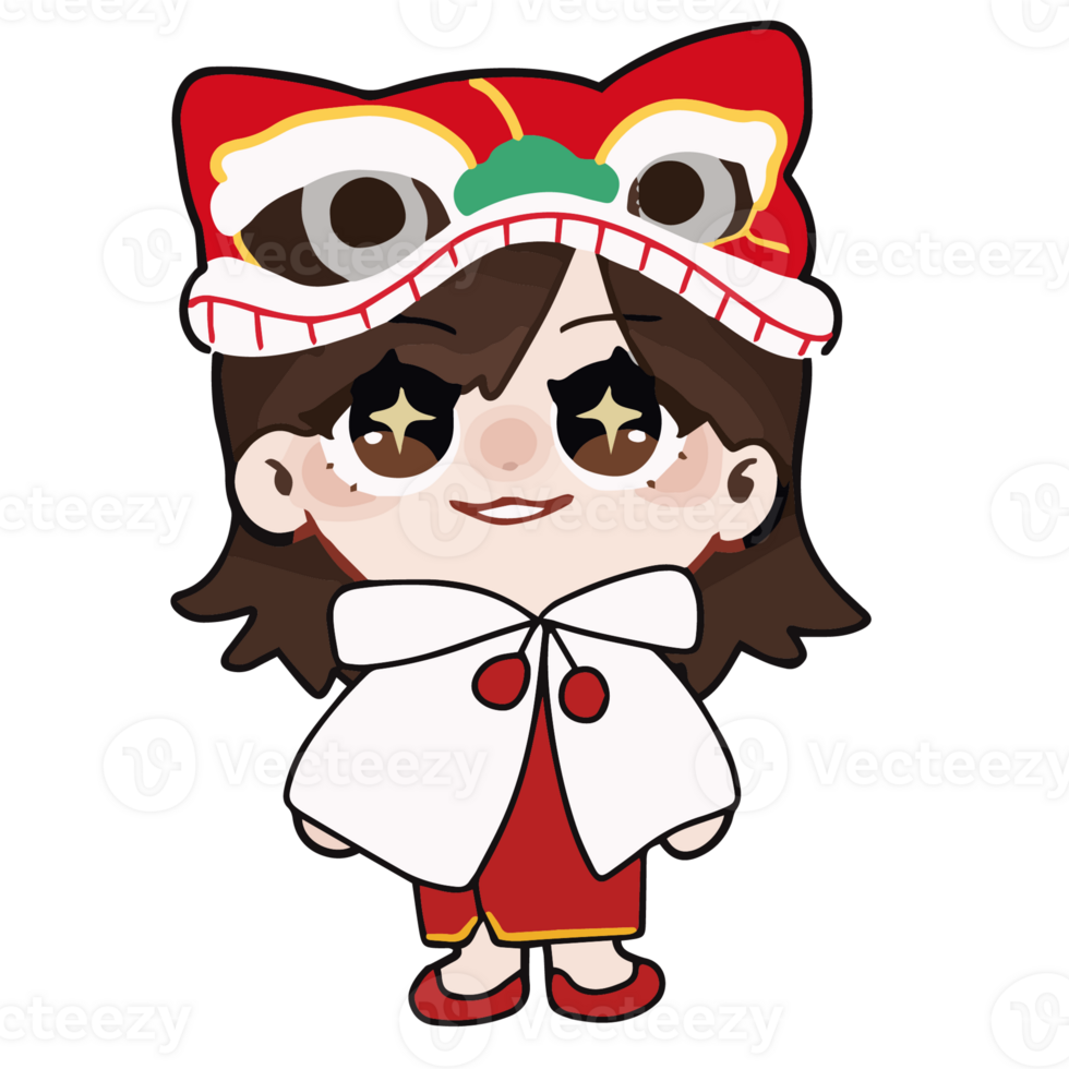 girl character cartoon traditional Chinese clothing, Lion dance costume png