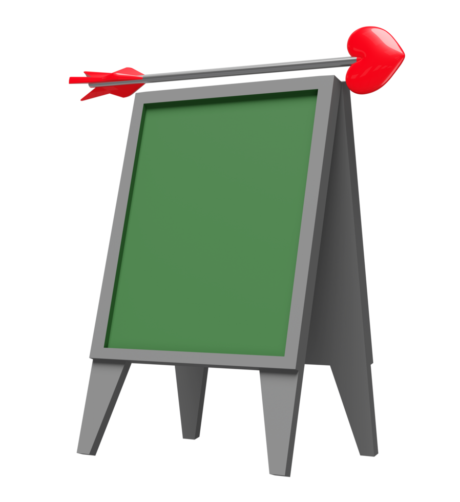 store front green sign with red heart arrow isolated. happy valentine's day concept, 3d illustration render png