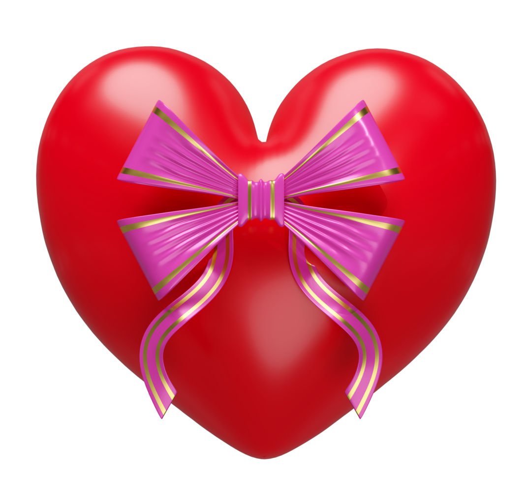 heart shaped with ribbon isolated. happy valentine's day, mother's day concept, 3d illustration render png