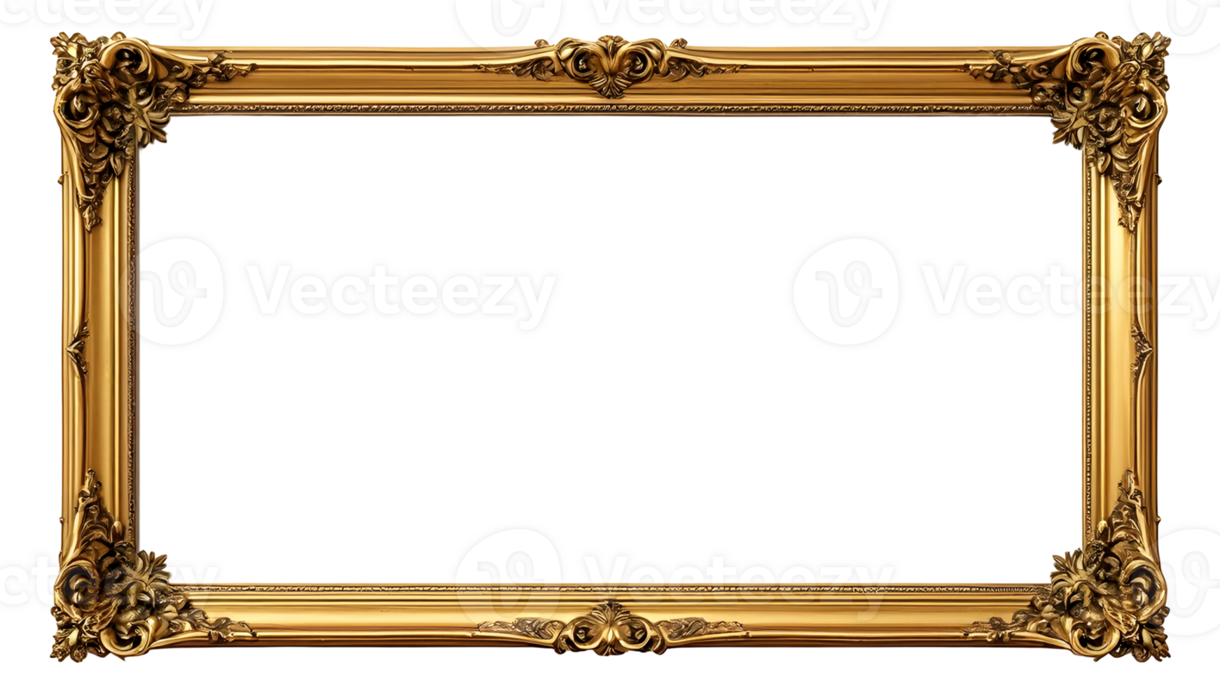 Baroque golden picture frame isolated on transparent background png