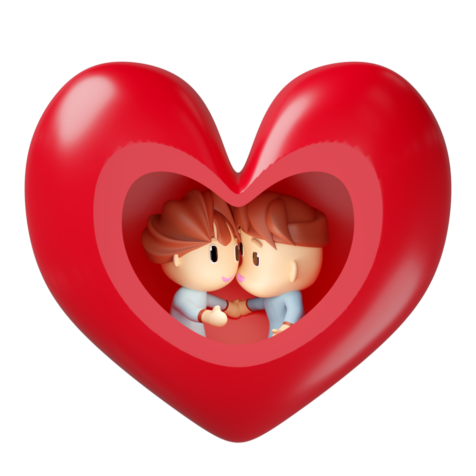 boy and girl couple in heart isolated. happy valentine's day concept, 3d illustration render png