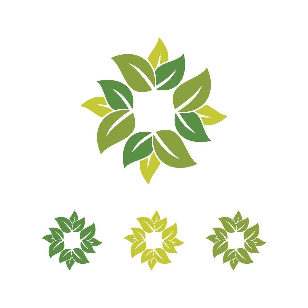 Set Decorative Green Leaves Ecology Logo Template Illustration Design. EPS 10. vector