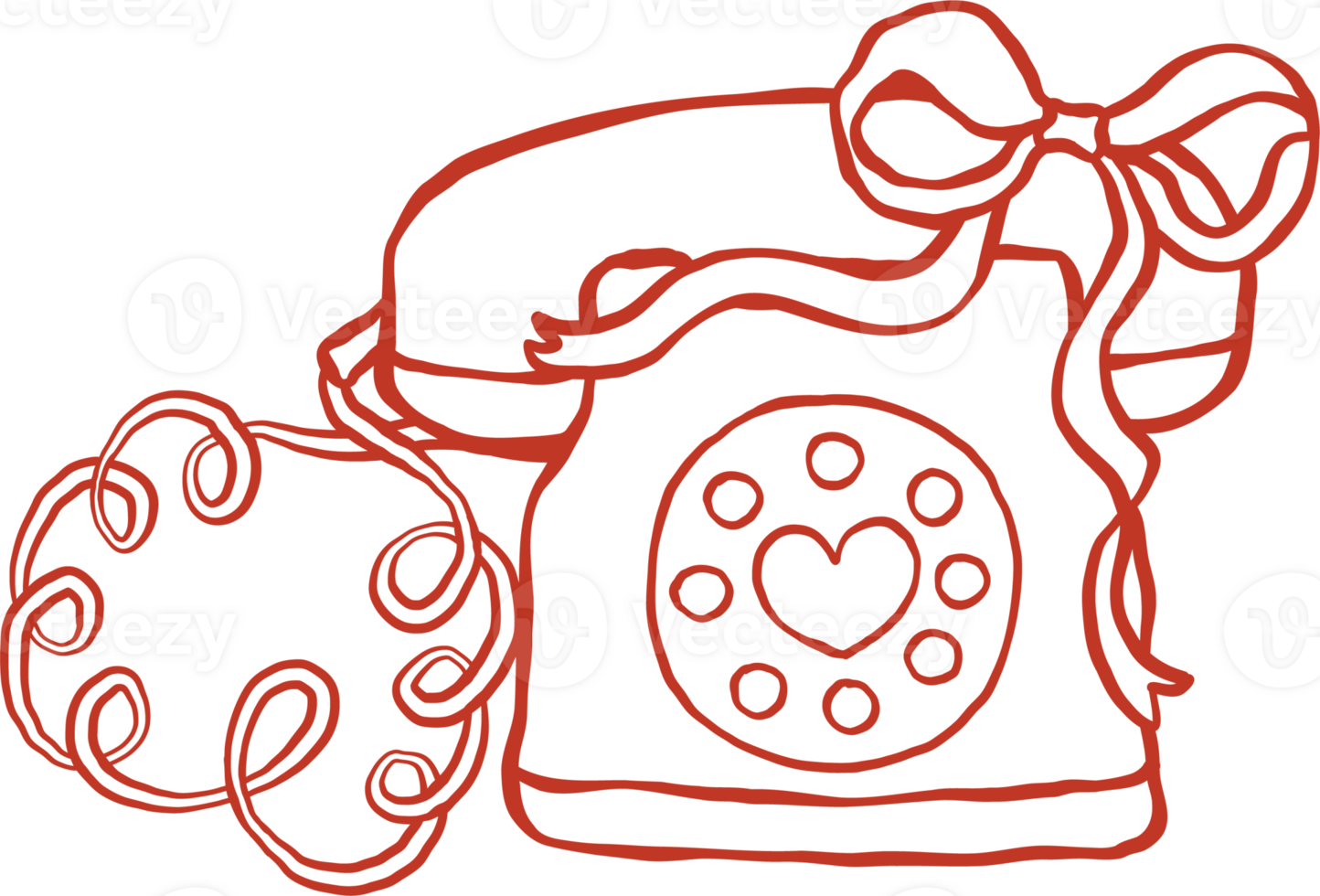 Cute Retro Rotary Phone with Heart Cord Valentine Outline png