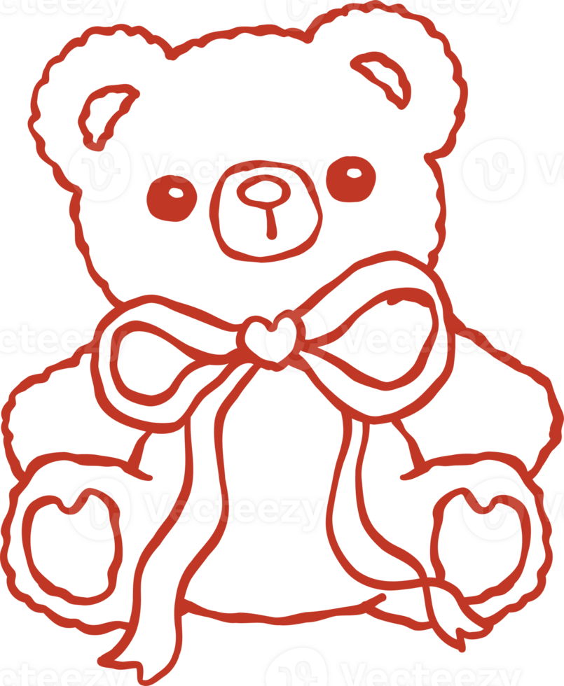 CoquetteCute Vintage Brown Teddy Bear with Ribbon Bow two Heart Shape Lollipops with bow Valentine Outline png