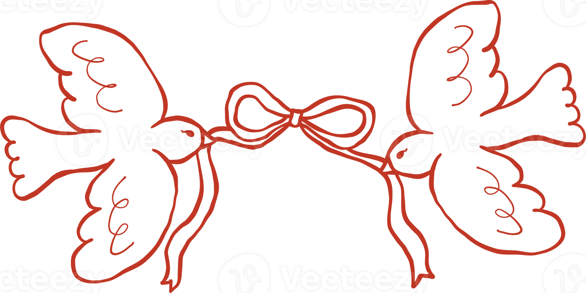 Retro Lovebirds flying with Ribbon Bow Valentine Outline png