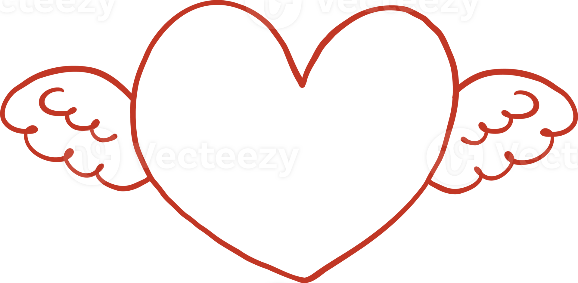 Retro Heart with Wings Doodle Outline png