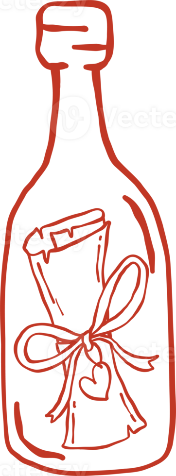Retro Paper Message Mail in Bottle Doodle Outline png