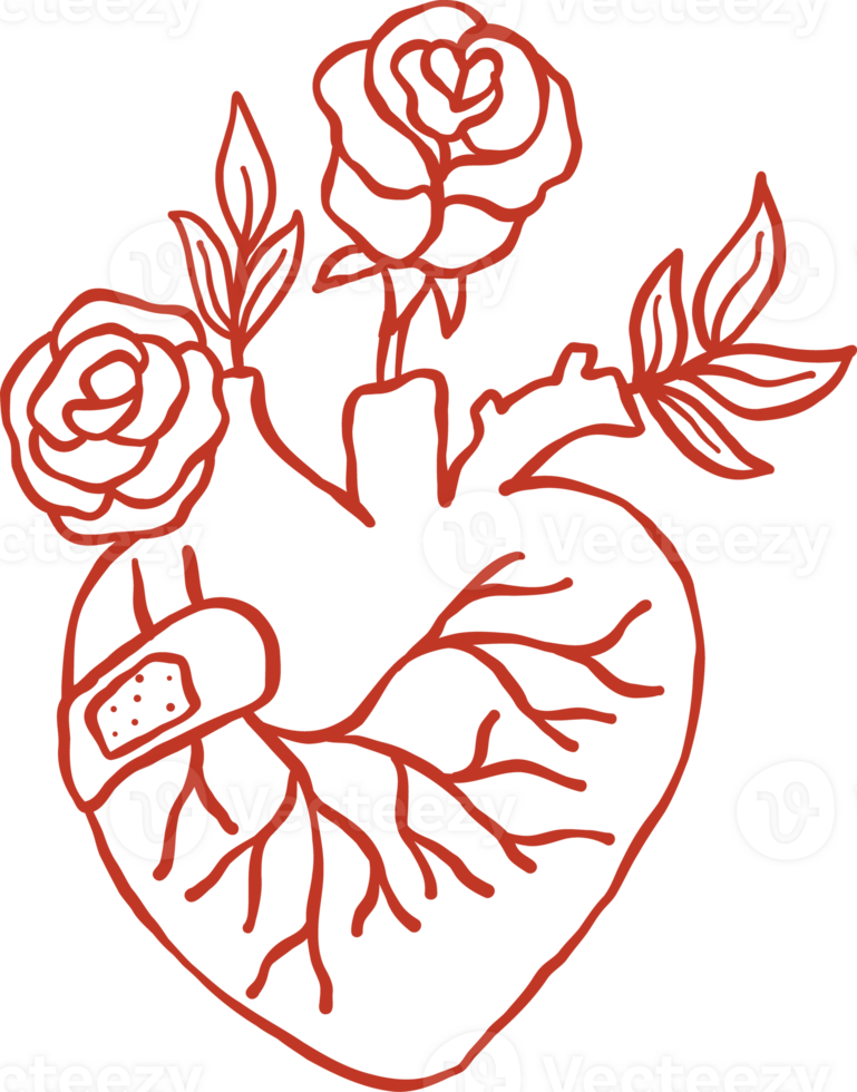 Retro Heart Organ with Roses Valentine Doodle Outline png