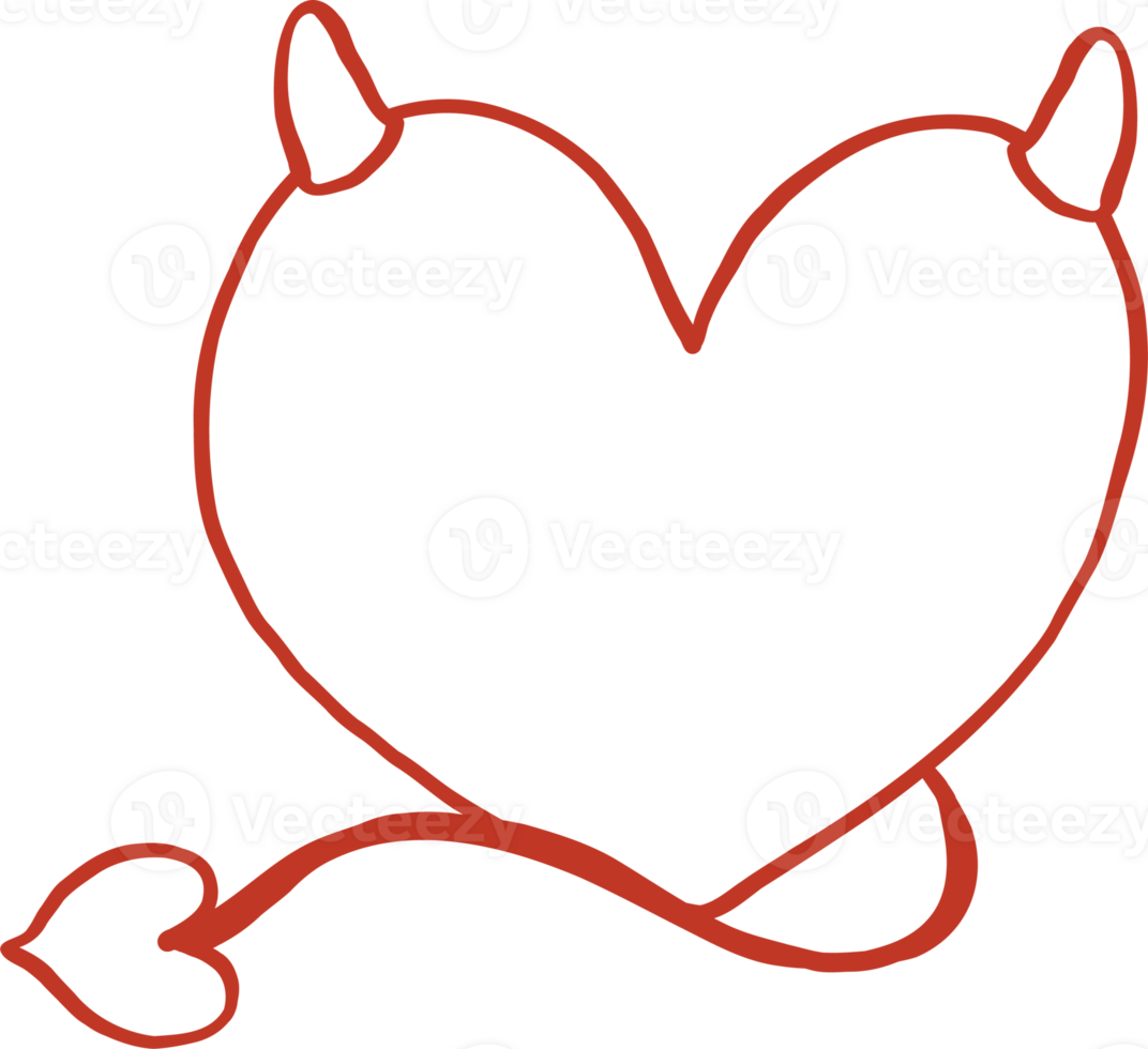 Playful Heart Illustration Outline with Horns png