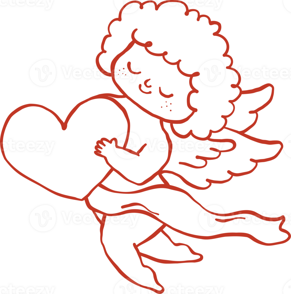 Retro Cupid Holding a Heart Illustration Outline png