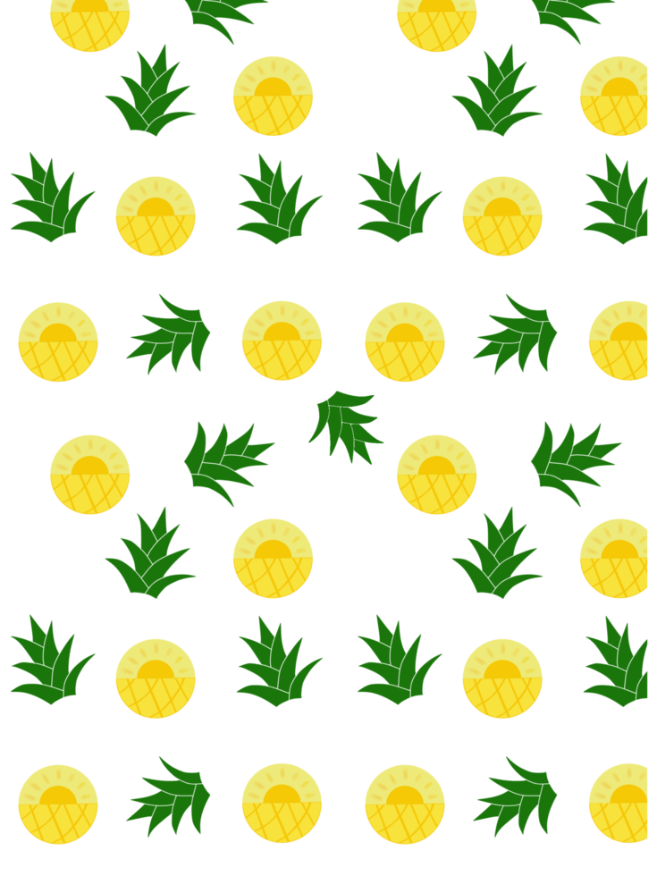 Pineapple and leaves seamless pattern. png
