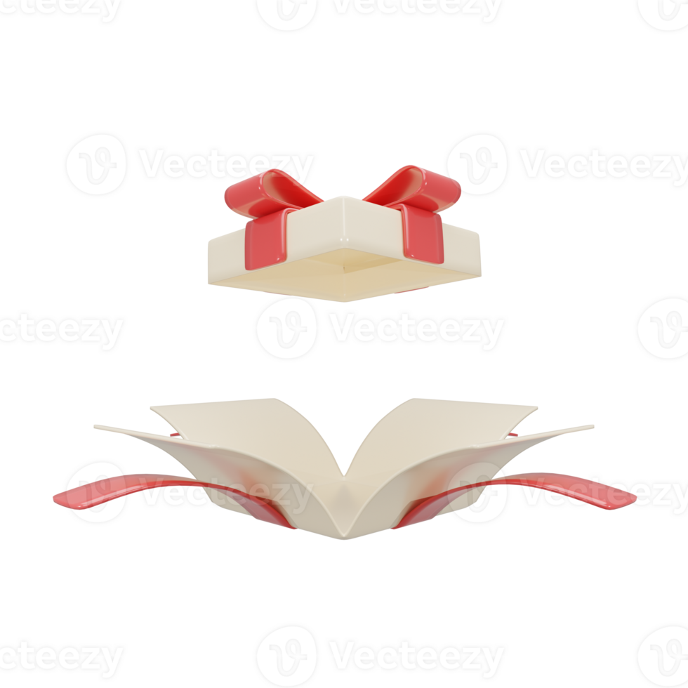 3D Render of an Open Gift Box with a Red Ribbon png