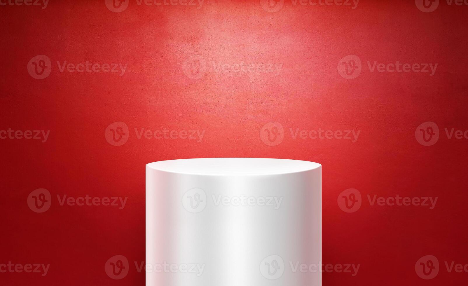 Empty white display stand in studio room, red background photo