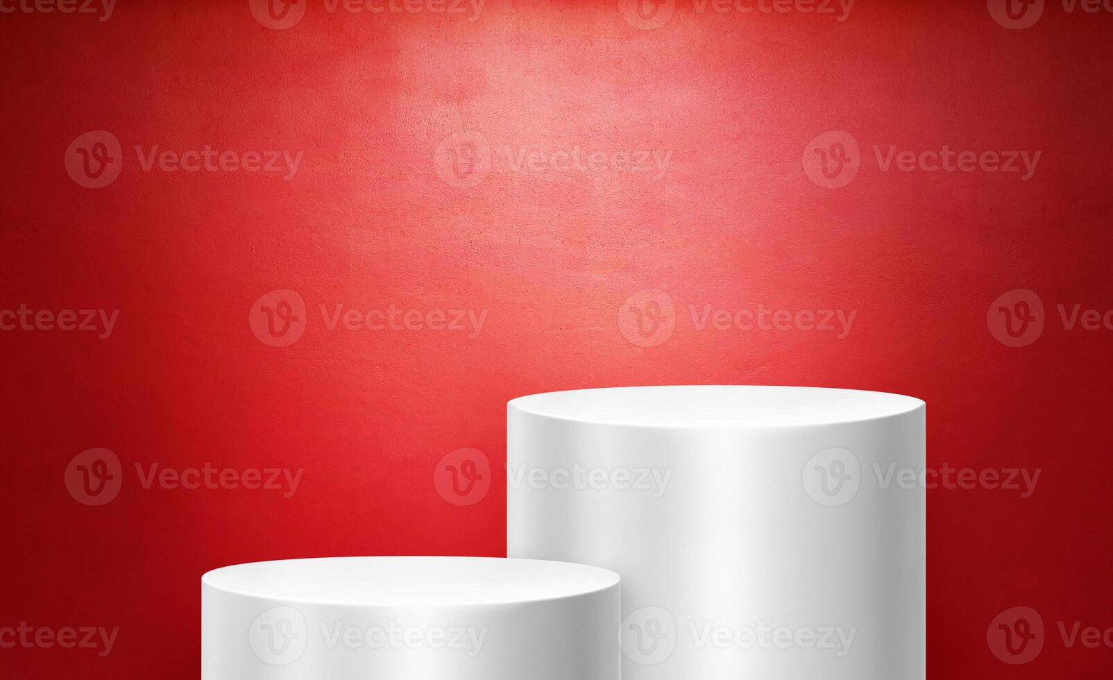 White display stand in studio room for product display, red background. photo