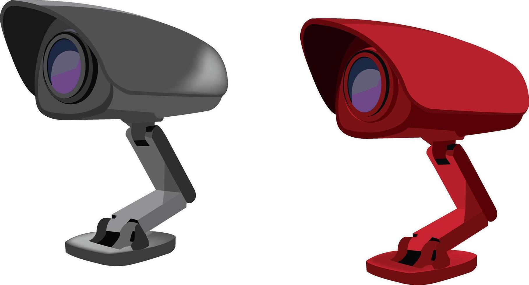 Two red and gray security cameras on a white background vector