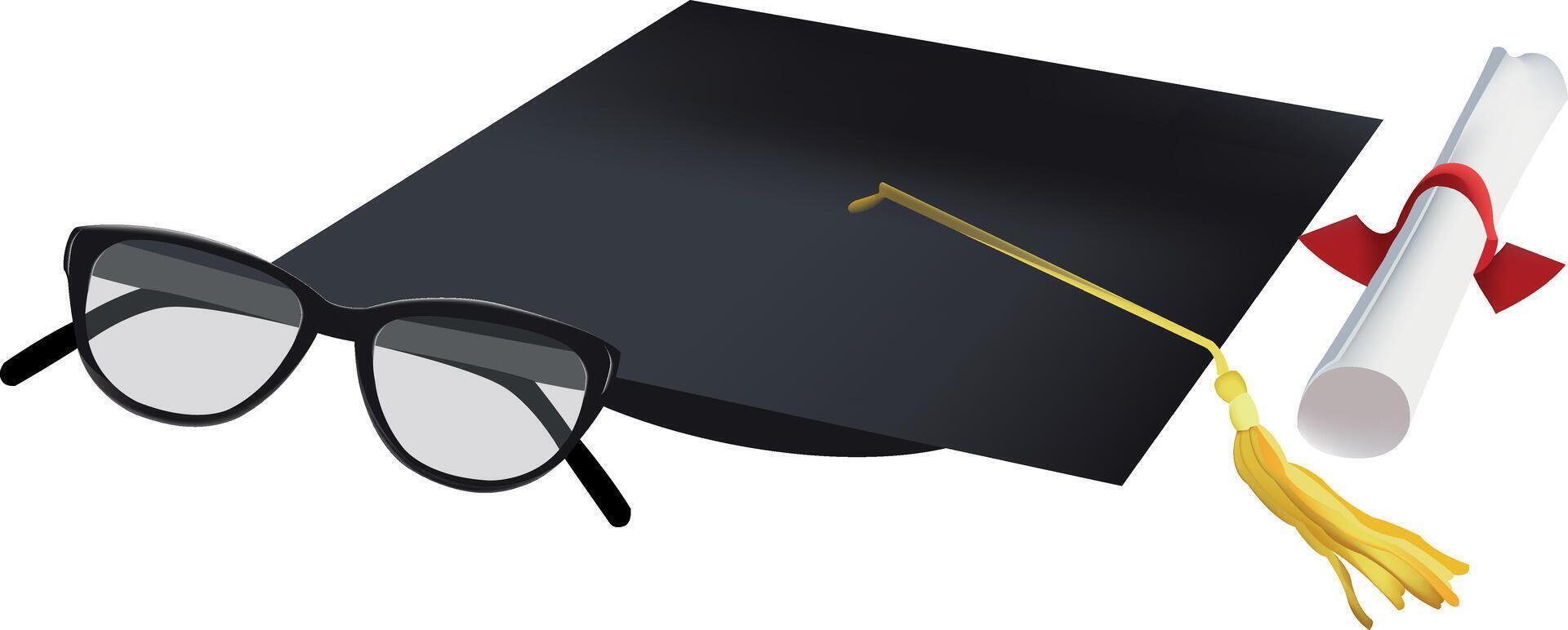 Graduation cap, glasses and diploma clipart vector