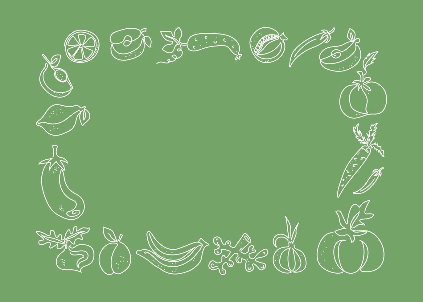 Frame, banner, set of vegetables, fruits. Place for text. World Food Day. Line drawing. Food vegetarian organic. vector