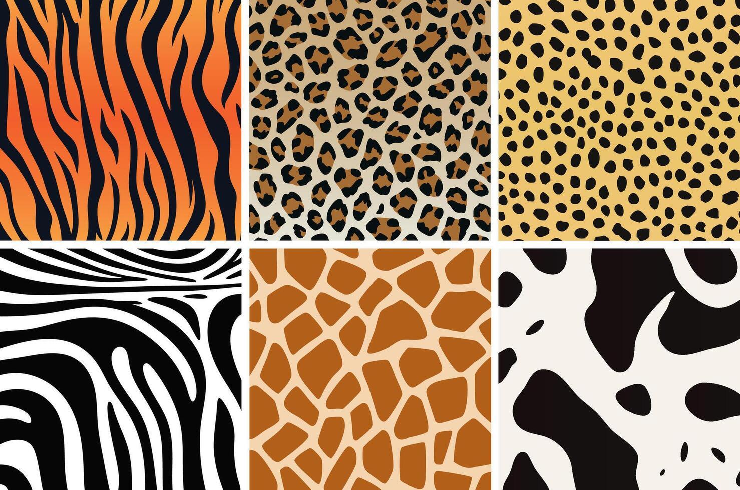 animal skin pattern set tiger leopard cheetah zebra giraffe cow fur vector