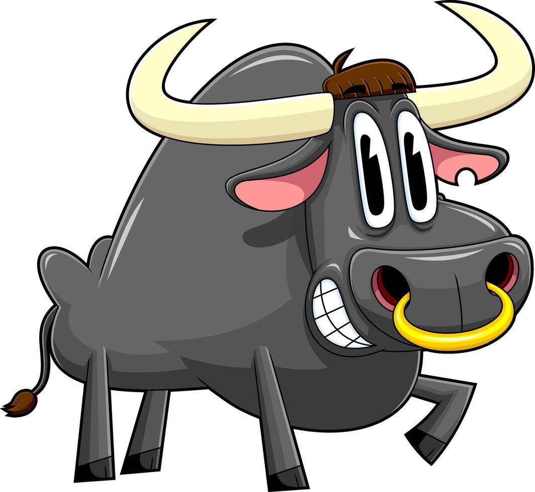 Funny Cartoon Bull with Big Horns and Playful Expression for Mascots, Logos, and Stickers vector