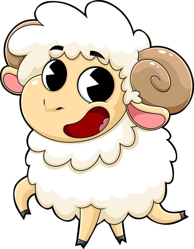 Cute Cartoon Sheep with Fluffy White Wool and Big Eyes in a Playful and Happy Pose for Kids Illustrations and Stickers vector