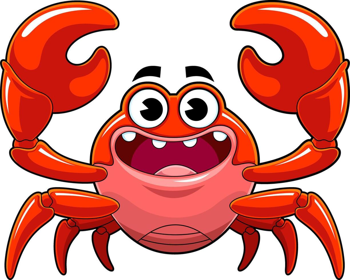 Funny Red Crab with Smiling Face and Raised Claws for Digital Art, Logos, and Character Design vector