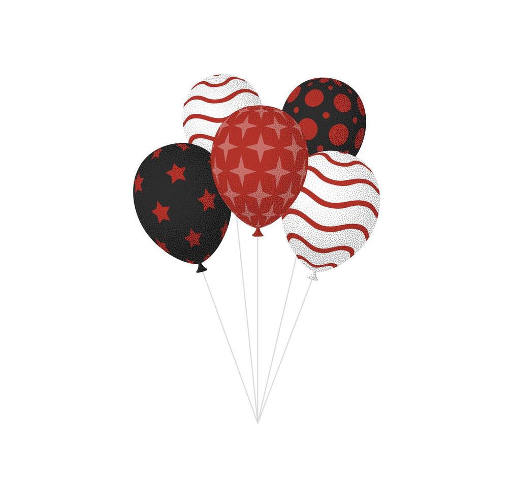 A bunch of red and black balloons with stars vector