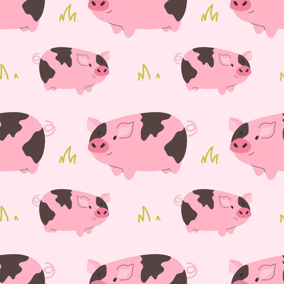 Playful cartoon pink piggies seamless pattern vector