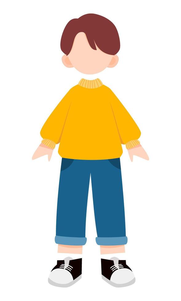 Simple boy illustration. Faceless boy character wearing yellow sweater. vector