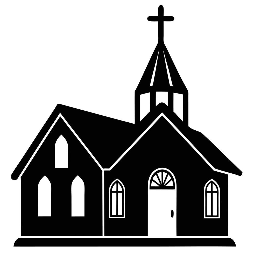 Church Silhouette with Cross on White Background vector