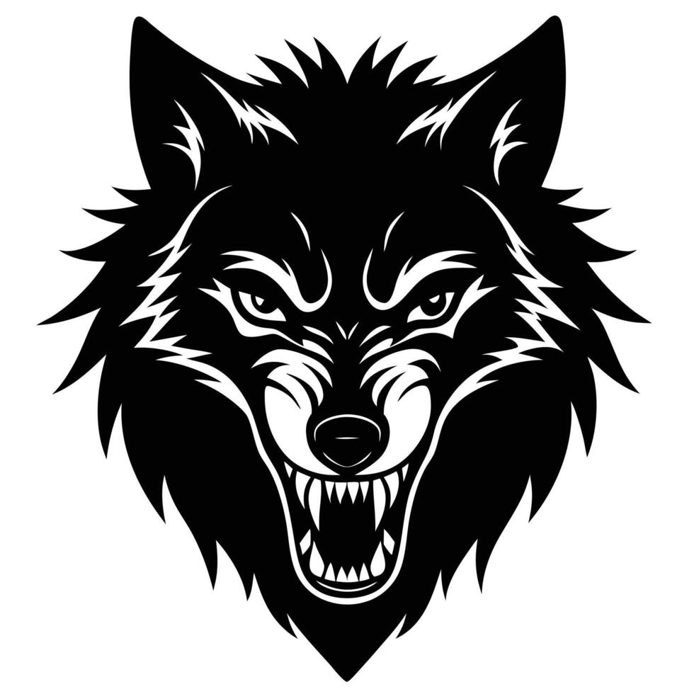 Aggressive Wolf Silhouette Illustration vector