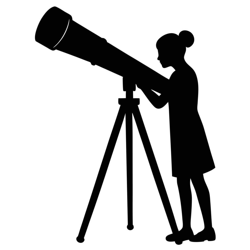 Woman Silhouette Looking Through Telescope vector